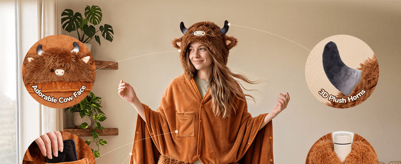 Full-Body Coverage, Hands-Free Design, Phone Pocket, For Home, Camping & Lounging, Birthday Gifts for Women & Animal Lovers Mewaii Highland Cow Gifts Wearable Blanket Hoodie Soft Highland Cow Blanket B0CGRGNP6W