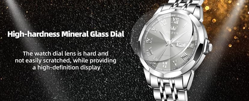 OLEVS Mens Silver Watches Luxury Waterproof Silver Watch for Men Analog Quartz Stainless Steel Men's Dress Watches Classic Casual Wrist Watch Large Face with Date Relojes para Hombres