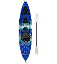 Brooklyn 12.5 Tandem Sit-On-Top Fishing Kayak by BKC, 2–3 Person Kayak with Padded Seats, Paddles, 6 Rod Holders, 600 lb Capacity, Motor-Ready