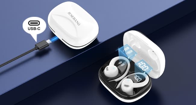 Wireless Earbuds, Bluetooth 5.4 Headphones Sport, Over Ear Buds With ENC Noise Cancelling Mic, 48H, Wireless Earphone With Earhooks, Stereo Deep Bass, IP7 Waterproof ear bud for Workout Running, White