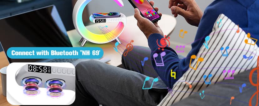 Smart LED Table Bedside Lamp with Bluetooth Speaker & App Control, 15W Fast Wireless Charging Station Dock, Sunrise Alarm Clock, Cool Night Light, for Bedroom, Home Decor, Birthday, Christmas Gifts