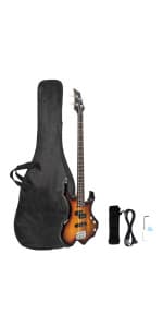 Ktaxon 5 String Electric Bass Guitar, Full Size Standard Right Handed Rosewood Fretboard Bass Kit with Gig Bag Strap Cable Wrench Tool (Yellow)