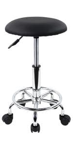 KKTONER PU Leather Modern Rolling Stool with Low Back Height Adjustable Work Salon Drafting Swivel Task Chair with Footrest (White)