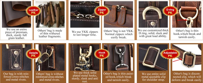 Masa Kawa Leather Briefcase for Men 15.6", 17" Laptop Computer Case Business Travel Work Messenger Cross Body Shoulder Bag