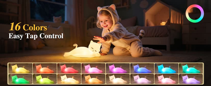 Lying Cat Lamp Funny Gifts, 16 Colors+5 Dimming+Silicone Random Stuff, Touch+Remote+Recharge Night Light, Unique Cool Lamp,Cute Weird Stuff, Squishy Cat White Elephant Gifts for Women/Men/Teens/Kids B0CH9K8NST