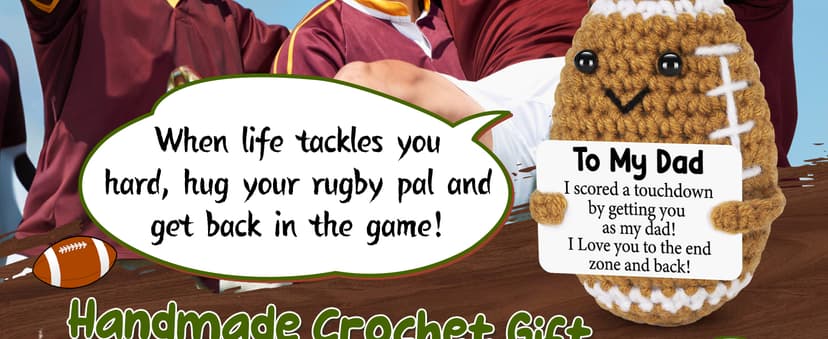Dad Gifts from Daughter Son Wife, Positive Handmade Crochet Dad Birthday Gift, Funny Cute Small Gifts for Dads, I Love You Girl Papa Gift Idea, Unique Doll for Step-Dads Football
