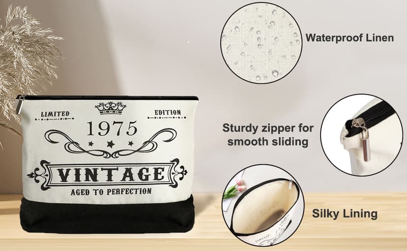 50th Birthday Gifts for Women Canvas Tote Bag Travel Gear, Unique 50 Years Old Gifts for Wife Sister Mom Aunt Friends Her, Vintage 1975 Handbag & Cosmetic Bag & Back in 1975 Poster