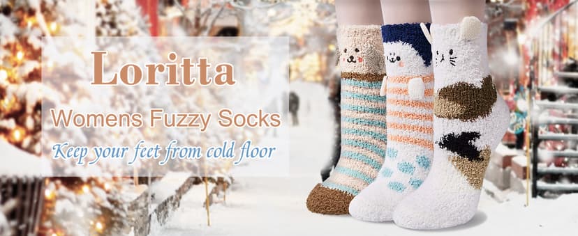 Loritta 3 Pairs Womens Fuzzy Socks Winter Warm Fluffy Soft Slipper Home Sleeping Cute Animal Socks