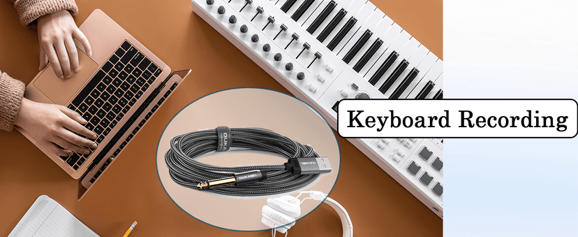 DUKABEL USB Guitar Cable, USB-A to 1/4 TS Cord for Guitar Recording, 8Feet/2.4Meter Instrument Mono Cord for Bass, Mixer, PC, Laptop(Donot Work with RockSmith)