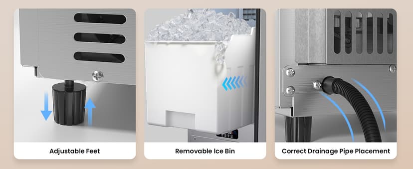 15” Under Counter Ice Maker Machine, 130 Lbs/Day with 30 LBS Storage Bin, Built-in Freestanding Stainless Steel Ice Maker with Auto-Cleaning, Smart LCD Panel, for Commercial & Home Outdoor Use
