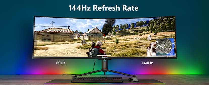 INNOCN 49" Curved Gaming Monitor 144Hz Ultrawide 32:9 WDFHD 3840 x 1080P, R1800, 99% sRGB, HDR400, USB Type C, DisplayPort, HDMI, Built-in Speakers, Height/Tilt Adjustable - 49C1G