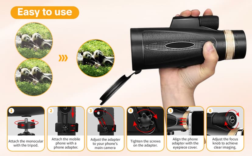 Monocular Telescope 80x100 HD Monoculars for Adults with Tripod & Phone Adapter, Monoculars for Bird Watching Stargazing Camping Hiking Hunting Wildlife Travel-Black
