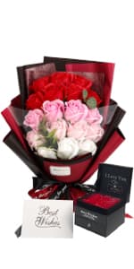 EIGHTOWN Roses Bouquet Artificial Flower - Preserved Red Rose Flowers with Love Necklace for Her - Unique Gifts Valentine's Day, Mother's Day, Thanksgiving, Birthday, Anniversary