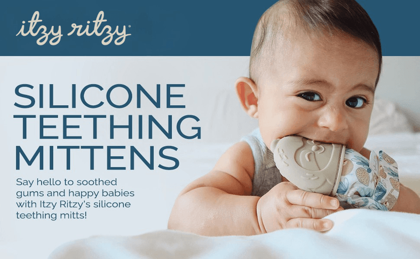 Itzy Ritzy Silicone Teething Mitt - Soothing Infant Teething Mitten with Adjustable Strap, Crinkle Sound & Textured Silicone to Soothe Sore & Swollen Gums - For Ages 3 Months & Up (Cactus)