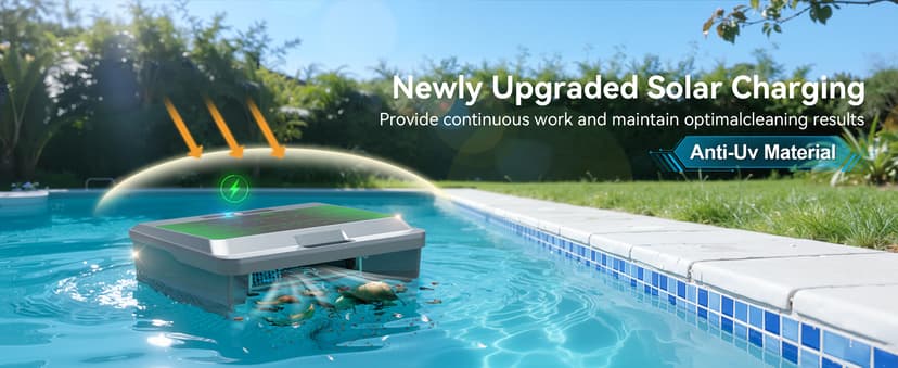 2026 Upgraded F1T Solar Powered Robotic Pool Skimmer Surface Cleaner with APP Support Dual Charging Options Smart Obstacle Avoidance 24/7 Continuous Cleaning Ideal for Above Ground Pool Gray