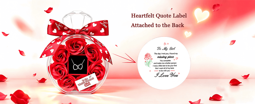 Anniversary Cute Women Artificial Soap Rose Flowers with Double Heart Necklace Present Gifts for Girlfriend Valentines Day Birthday Gift B0GW7XRWSC