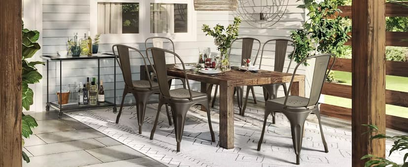 Furmax Metal Dining Chair Indoor-Outdoor Use Stackable Classic Trattoria Chair Chic Dining Bistro Cafe Side Metal Chairs Set of 4 (Black)