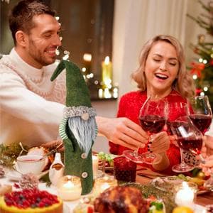 D-FantiX Christmas Gnomes Wine Bottle Cover, Handmade Swedish Tomte Gnomes Wine Toppers Santa Claus Bottle Bags with Drawstring Style Holiday Home Christmas Decorations Gift 3 Pack