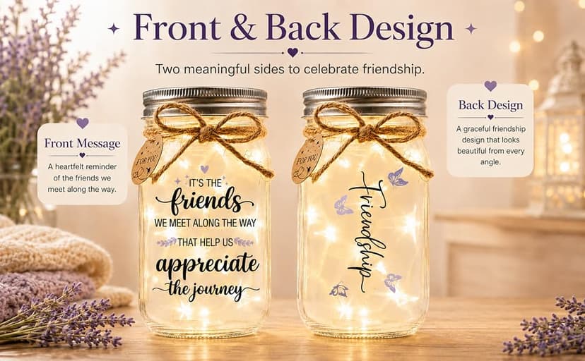 Birthday Gifts for Friend Women, Christmas Thanksgiving Gift for Her and Long Distance Friends Best Friend Gift for Women, Friendship Gifts for Women, Mason Jar Light B0H3JZHMVG