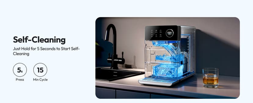 EUHOMY 2'' Clear Ice Cube Maker Countertop with APP, 2 Square Ice Ready in 27 Mins for Whiskey, Slow-Melting & Self-Cleaning, 110 Pcs/Day, 24H Timer, Clear Ice Maker with Ice Tong for Home/Bar/Party