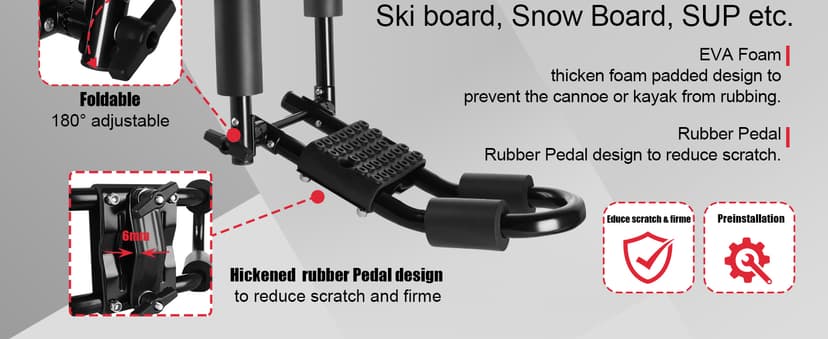 FORWODE Premium Kayak Roof Rack, 2 Pair J-Bar Roof Rack, Folding Adjustable Rack, Heavy Duty Kayak Roof Carrier 2 Kayak, Canoe, SUV, Surfboard on SUV, Car and Truck Crossbar