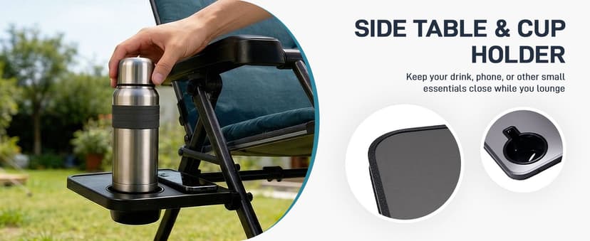 EVER ADVANCED Thick Padded Zero Gravity Chair, Oversized Reclining Lounge Chair with Adjustable Headrest & Cup Holder, Heavy Duty Support 350 lbs, Foldable for Camping, Lawn, Outdoor & Indoor, Green