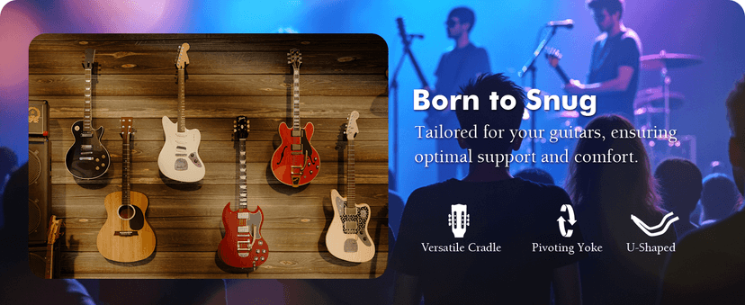 ClefArc Guitar Wall Mount - U-Shape Hardwood Guitar Hanger, Black Walnut Stand Wall Hangers, Pick Holders, Guitar Gifts for Guitarists, Guitar Accessories, with 6 Assorted Guitar Picks