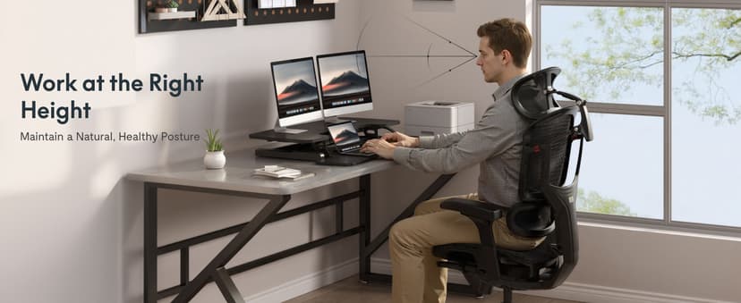 FLEXISPOT 32" Standing Desk Converter, Space-Saving Desktop Riser for Home Office, Sit Stand Computer Workstation for Laptop & Dual Monitor Setup, Black