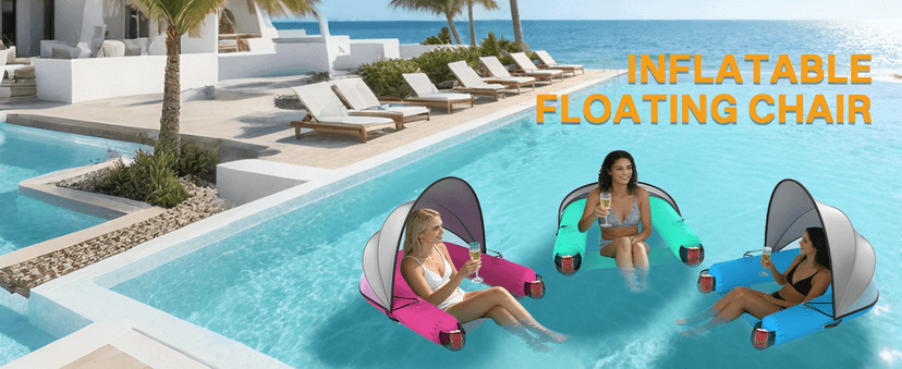 Adults Inflatable Pool Float Chair, Floating Lounger with Cup Holder, 100° Fixed Backrest, Breathable & Sinking Mesh Seat, Inflatable Lounger Float for Swimming Pool/Beach/Lake/Party