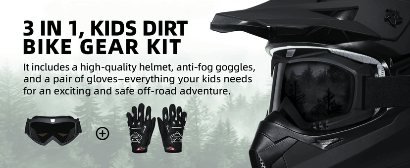 Kids Dirt Bike Helmets Youth ATV Helmet, Kids Motocross Helmet for Off Road, UTV, BMX, Street Riding Motorcycle Helmet with Goggles Gloves, DOT Approved