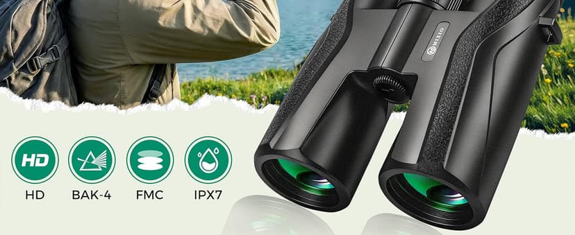 10x42 UHD Binoculars for Adults High Powered Waterproof Large View with Clear Vision & Compact Binocular Essentials for Hunting Camping Cruise Travel Bird Watching Sports