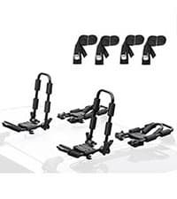 Leader Accessories Folding Kayak Rack 4 PCS/Set J Bar Car Roof Rack for Canoe Surf Board SUP On Roof Top Mount on SUV, Car and Truck Crossbar with 4 pcs Tie Down Straps