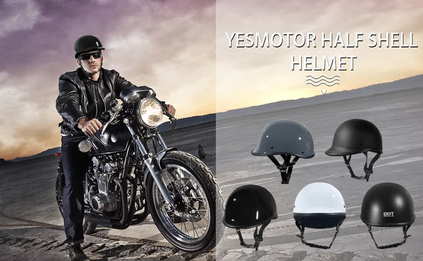 Yesmotor Motorcycle Helmet Half Shell Hawk Style Helmets Compact Lightweight Open Face for Motorcycle Street Bike Cruiser Moped - DOT Approved (Matte Black,L)