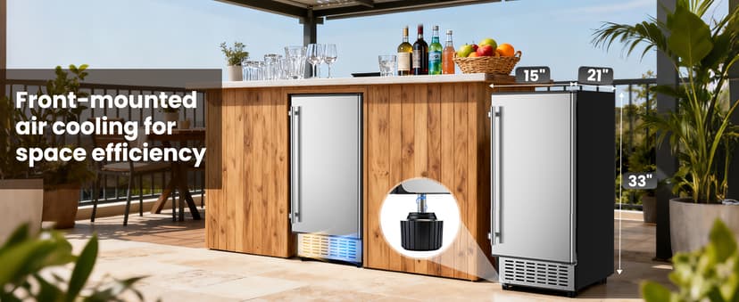 Coolake Ice Maker Under Counter 120lbs/day with 40lbs Storage, Outdoor Built-in Ice Maker Machine, Stainless Steel Self-cleaning Gravity Drainage Freestanding Ice Machine for Party Home Bar Restaurant
