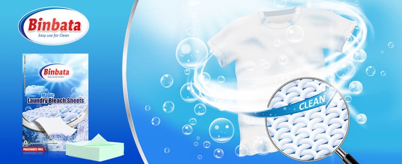 Binbata 2-in-1 Whitening Laundry Detergent Sheets 40 Loads, Unscented Hypoallergenic Eco Laundry Bleach Sheets Apply for white clothes, Effectively Remove Yellowing & Greying, Safe for Sensitive Skin