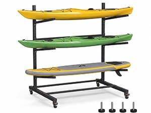 Kayak Storage Rack with Wheel, Adjustable Kayak Racks, Carbon Steel Water Sport Watercraft Storage Rack for Canoes or Surfboards