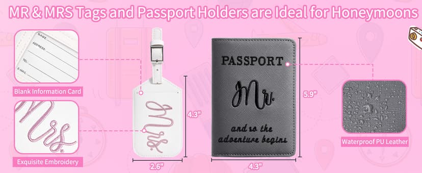 Bridal Shower, Engagement & Wedding Gifts – Personalized Registry Essentials for Just Married Newlyweds Chelmon Mr and Mrs Tags for Couples, Bride Groom Honeymoon Travel Gifts B07SSFDVMZ