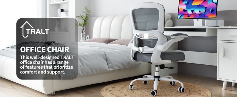 TRALT Office Chair - Ergonomic Desk Chair with Adjustable Lumbar Support, Mesh Computer Chair, Executive Chairs for Home Office Comfortable Lumbar Support (White)