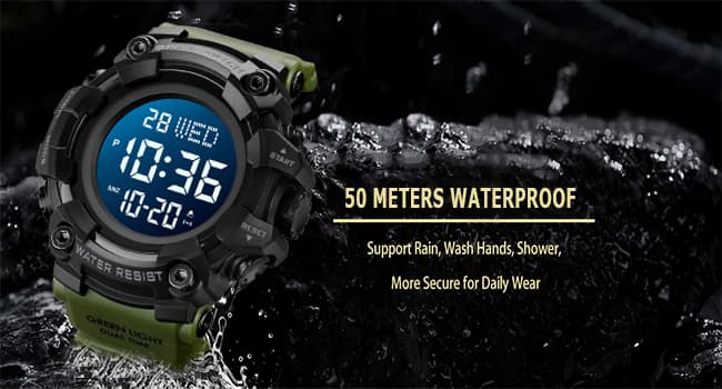 FANMIS Men's Digital 50M Waterproof Electronic Sport Watch Rubber Band Army Military 24H Time LED Light 164FT Water Resistant Calendar Date Day Watches