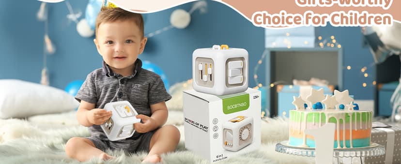 Learning Fine Motor Skills, Toys for 1 Year Old Boy, 6 9 12 Months Baby Shower Gifts SOCBTNSO Montessori Busy Cube Travel Toy, Stocking Stuffers for Toddlers B0CFZTK174