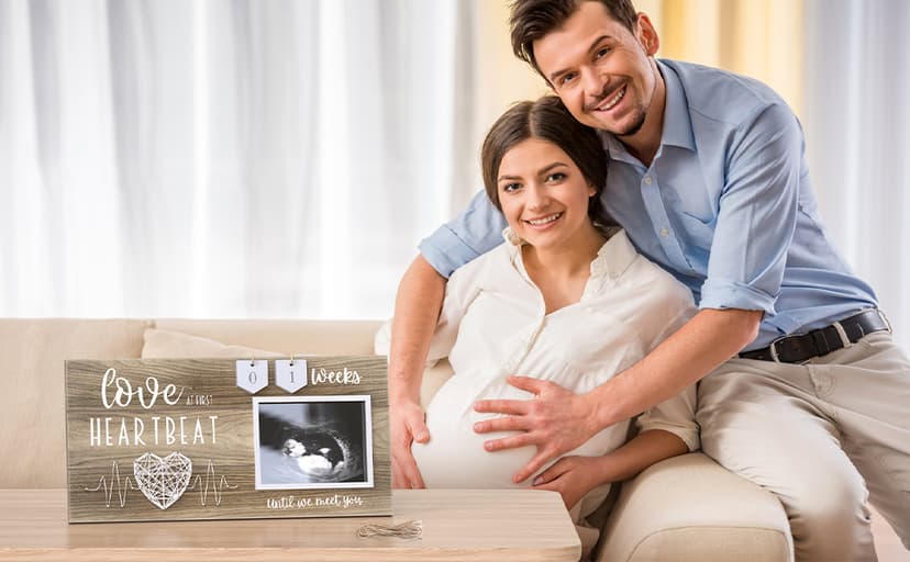 Baby Sonogram Picture Frame with Countdown Weeks - Standard 4"x3" Ultrasound Photo - Pregnancy Announcements Ideas - Gender Reveal Baby-Shower Gift - New Mom Expecting Parents to Be Keepsake Gifts