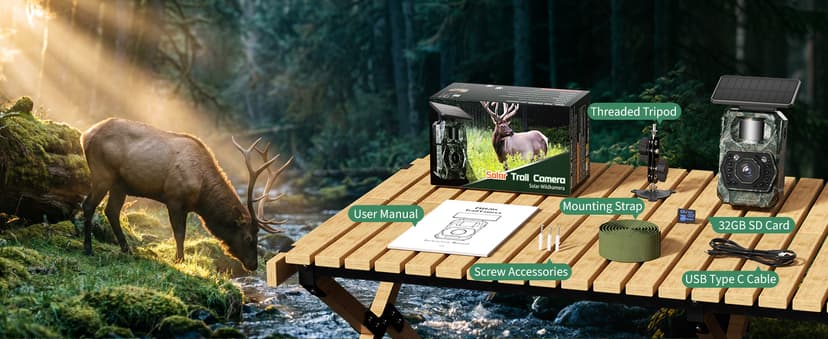 MAXDONE Solar Trail Camera WiFi Bluetooth - 4K 64MP Game Cameras with Night Vision Motion Activated IP66 Waterproof, with 5200mAh Battery and 32GB Memory Card Cameras for Outdoor and Backyard 