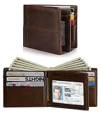 Artpaxy Mens Wallet Genuine Leather Bifold RFID Blocking Wallet for Men with 1 ID Window 13 Card Holders 2 cash pockets 1 Gift Box