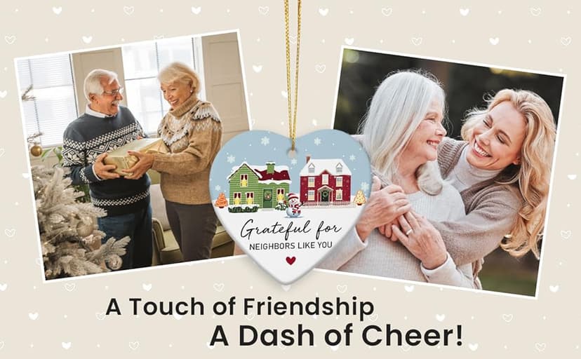 Neighbor Gifts Christmas Ornaments 2025 - Birthday Gifts for Neighbors, Friends, Women, Men, The Neighbors Favor, Christmas Tree Decorations Heart-Shaped Ceramic Ornament