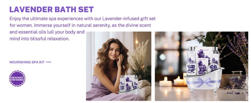 Gift Set for Women Body & Earth Gifts Set Lavender Gift Baskets For Women Bath Sets with Bubble Bath Body Lotion Scented Candle Christmas Gifts