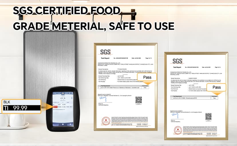 Cutting Boards for Kitchen - Food Grade Double Sided Pure Titanium& Bamboo Chopping Board with Handle, Slip resistant Non-toxic Charcuterie Board Housewarming Gifts (16×11)