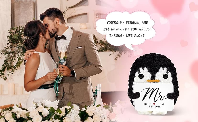 QUPT Wedding Gifts, Mr and Mrs Gift Penguin 2025, Bridal Shower Gifts, Wedding Present for Couples 2025, Just Married Gift for Newlywed Couple, Bride, Penguin Doll Mr and Mrs Present