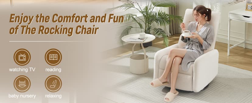 Korser 360° Rocking Chair, Nursery Rocker Chair with Side Pockets, Glider Nursing Chair with Steel Structure Base, Small Chair for Small Spaces, Sherpa Swivel Accent Chairs for Living Room, Nursing