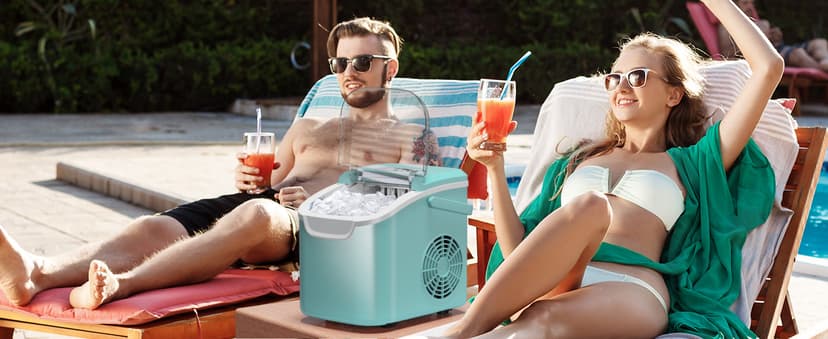 Portable Ice Maker Machine with Handle, 26lbs/24Hrs, 6Mins/9 Ice Cubes, Self-Cleaning with Basket/Scoop, Countertop Ice Makers for Home/Kitchen/Office(Green)