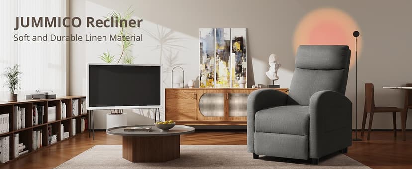 JUMMICO Recliner Chair Adjustable Home Theater Single Recliner Sofa Furniture with Thick Seat Cushion and Backrest Modern Living Room Recliners (Fabric, Aurora Grey)